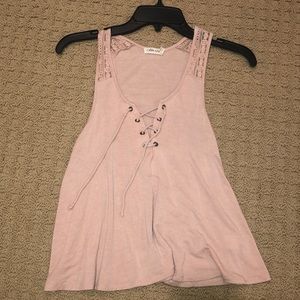 Tillys Ligjt Pink Lace Up Tank Top